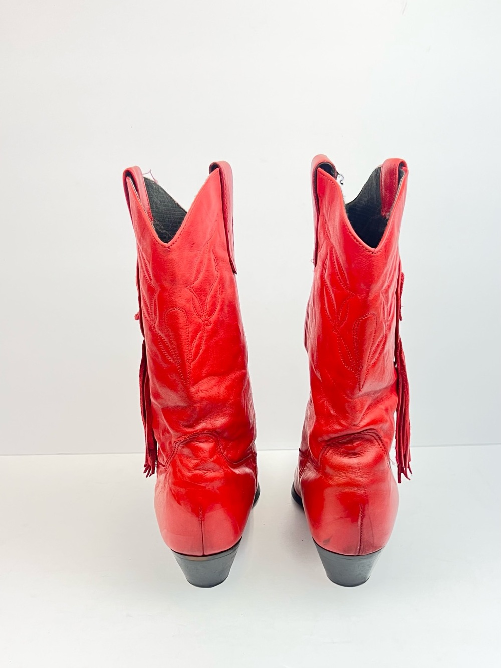 Laredo Red Leather Lace Up Tassel Cowboy Boots - Picture 5 of 9